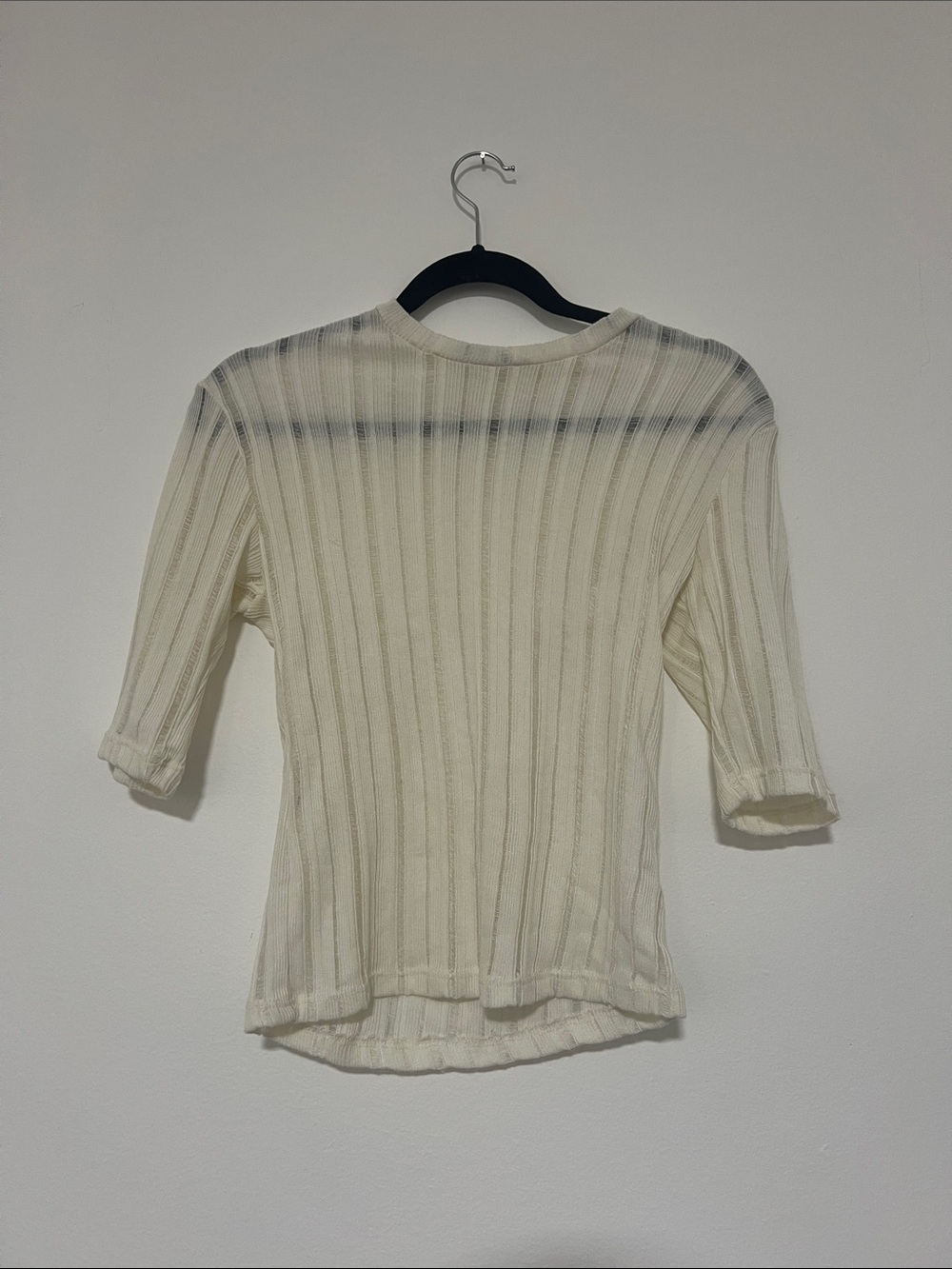 Women's Cream Knit see through 3/4 Short-Sleeve Top